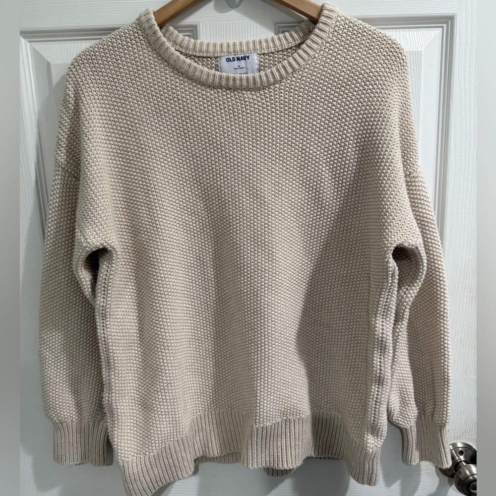 Old Navy Women's Cream Tunic Length 100% Cotton Sweater